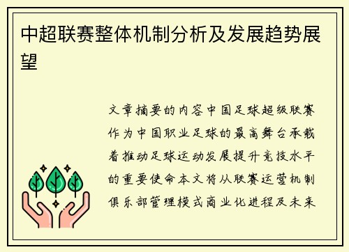 中超联赛整体机制分析及发展趋势展望