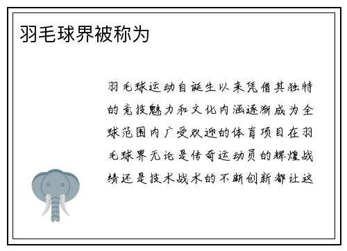 羽毛球界被称为